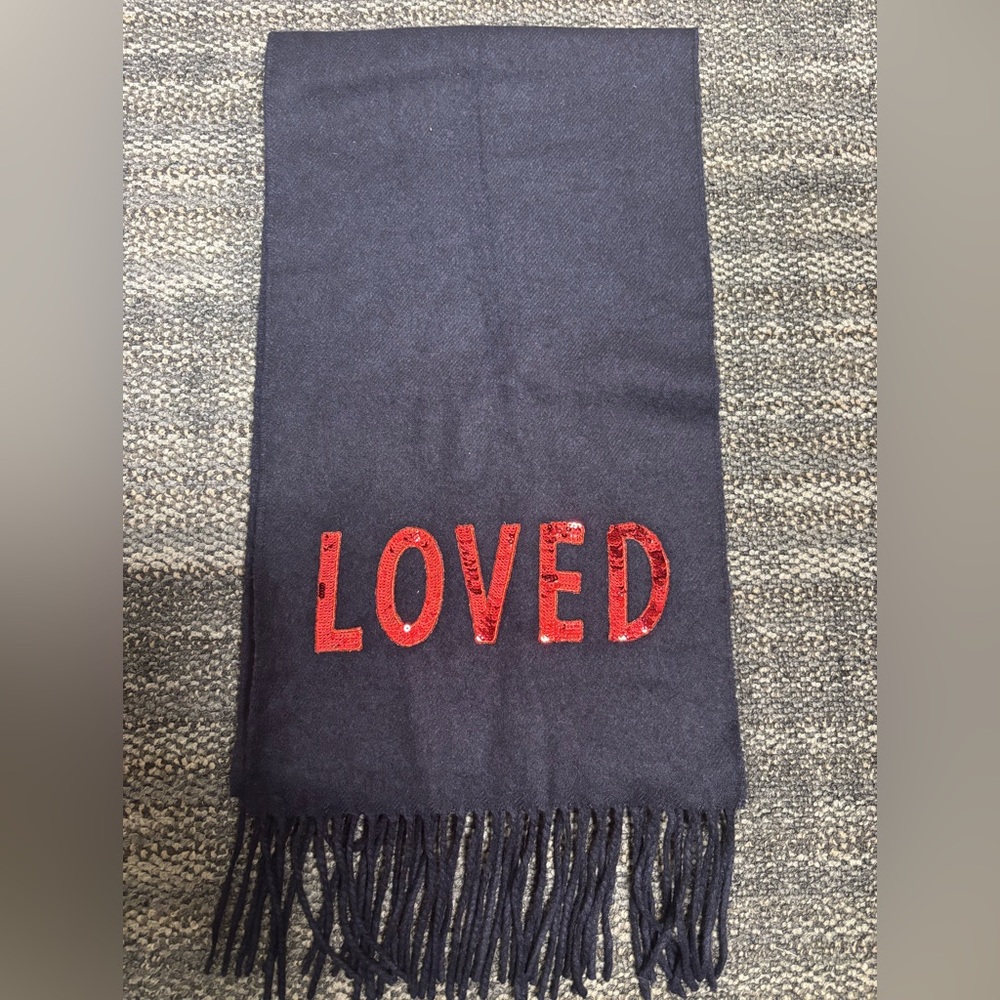 Gucci Dark Blue Scarf with Red sequins Embroidery